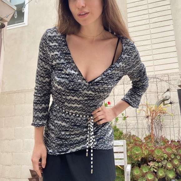 Missoni Chevron 3/4 Sleeve Semi-Sheer Wrap Top - Picture 3 of 7